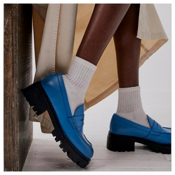 Free People Lyra Lug Sole Leather Loafers in Baywatch Blue size 36 US 6 - Picture 5 of 12